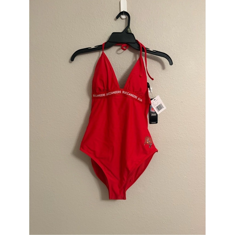 NFL Team Apparel Tampa Bay Buccaneers Red Halter One Piece Swimsuit NWT M - Picture 6 of 11